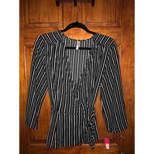 Long Sleeve Stripped Wrap Tie Shirt